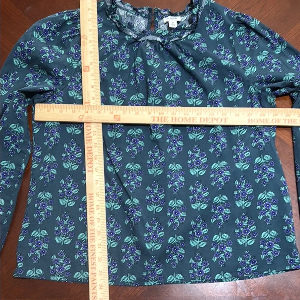 J. Crew Blue Ruffled Long Sleeve Blouse poplin floral